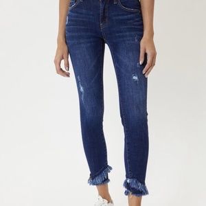 Kan Can Mid-Rise Fringe Ankle Skinny Jeans